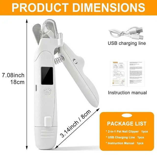 Alt view image 2 of 7 - 3in1 Dog Nail Clipper Grinder with LED Light Electric Quiet Pet Claw File USB