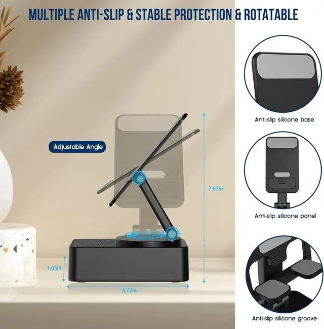 Alt view image 3 of 7 - Cell Phone Stand with Wireless Bluetooth Speaker, LED, Anti-Slip Base HD Sound