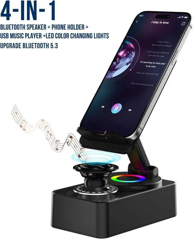 Alt view image 2 of 7 - Cell Phone Stand with Wireless Bluetooth Speaker, LED, Anti-Slip Base HD Sound