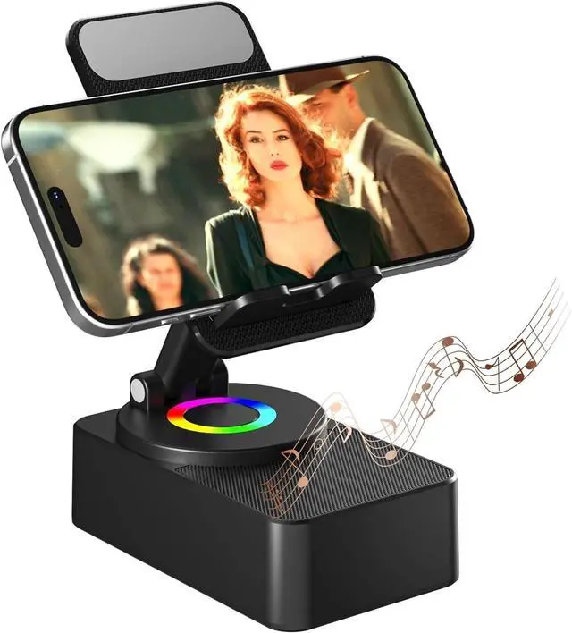 Main image of Cell Phone Stand with Wireless Bluetooth Speaker, LED, Anti-Slip Base HD Sound