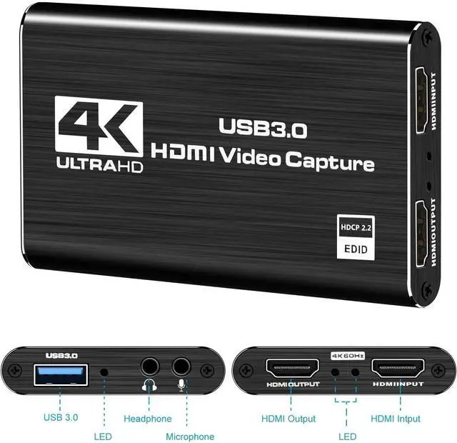 Alt view image 3 of 7 - 4K Audio Video Capture Card, USB 3.0 HDMI Video Capture Device Full HD