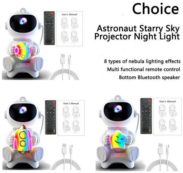 Alt view image 7 of 7 - Galaxy Rocket Astronaut Projector Light Starry Space Night Lamp Kids Room Decor