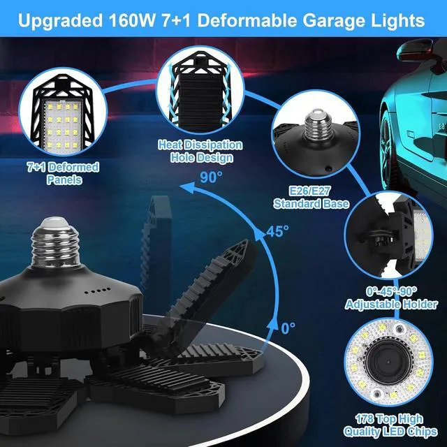 Alt view image 3 of 7 - 2Pack LED Garage Light 600W 12000000LM Deformable Bright Shop Ceiling Bulb Lamps