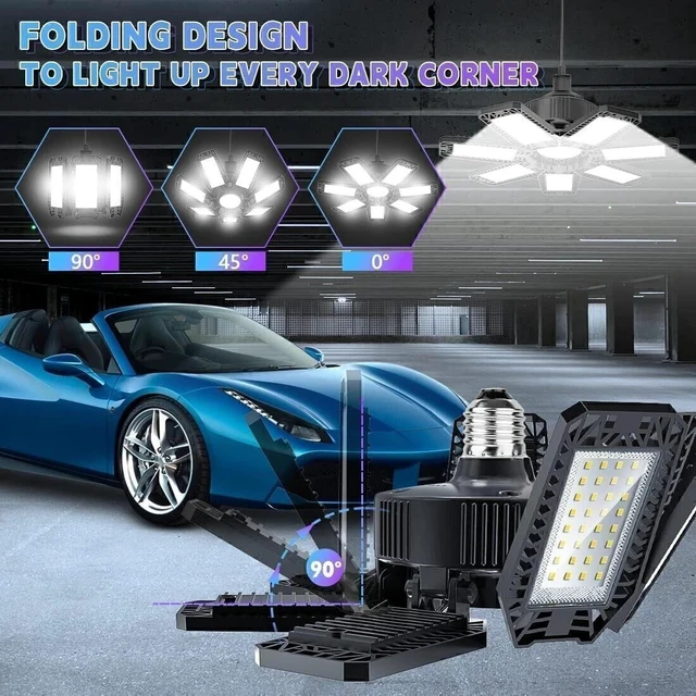 Alt view image 4 of 7 - 2Pack LED Garage Light 600W 12000000LM Deformable Bright Shop Ceiling Bulb Lamps