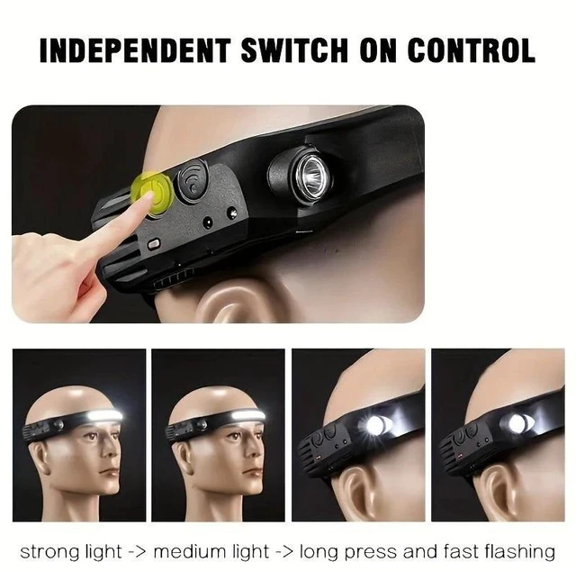 Alt view image 6 of 7 - 4PCS COB LED Headlamp Work Light Headlight Bar Torch Head Band Lamp Rechargeable
