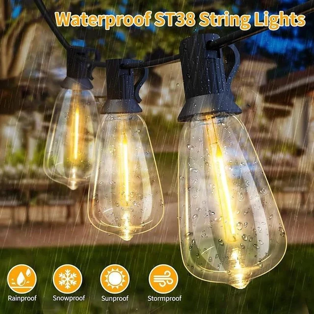 Main image of 50FT LED String Lights Hanging Patio Edison Light for Porch Cafe Bistro Backyard