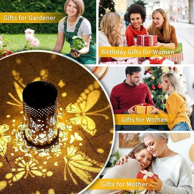 Alt view image 4 of 7 - 2 PCS Outdoor Solar Powered Hanging LED Lantern Butterfly Waterproof Garden Lamp