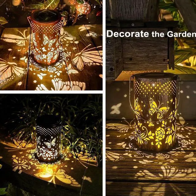 Alt view image 3 of 7 - 2 PCS Outdoor Solar Powered Hanging LED Lantern Butterfly Waterproof Garden Lamp
