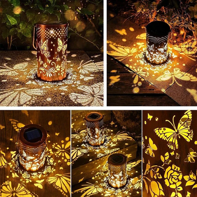 Alt view image 2 of 7 - 2 PCS Outdoor Solar Powered Hanging LED Lantern Butterfly Waterproof Garden Lamp