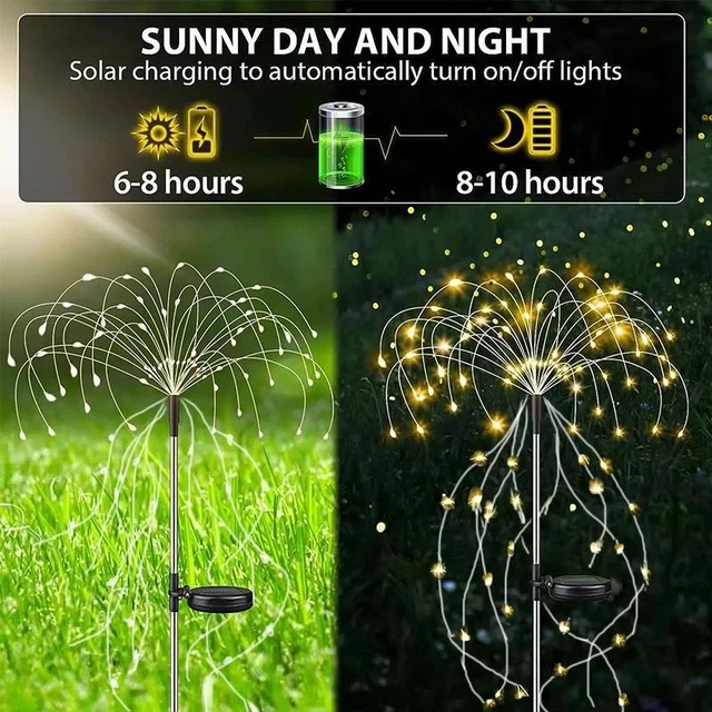Alt view image 2 of 7 - 2 PCS Solar Firework Stake Lights 250 LED Garden Outdoor Pathway Lamp Waterproof