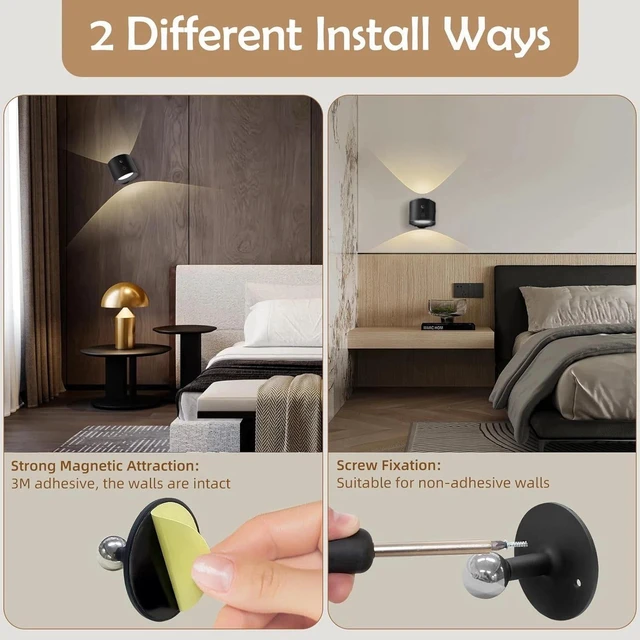 Alt view image 5 of 7 - 2PCS LED Wall Sconce Up Down Night Light Dimmable Touch Indoor Lamp Rechargeable