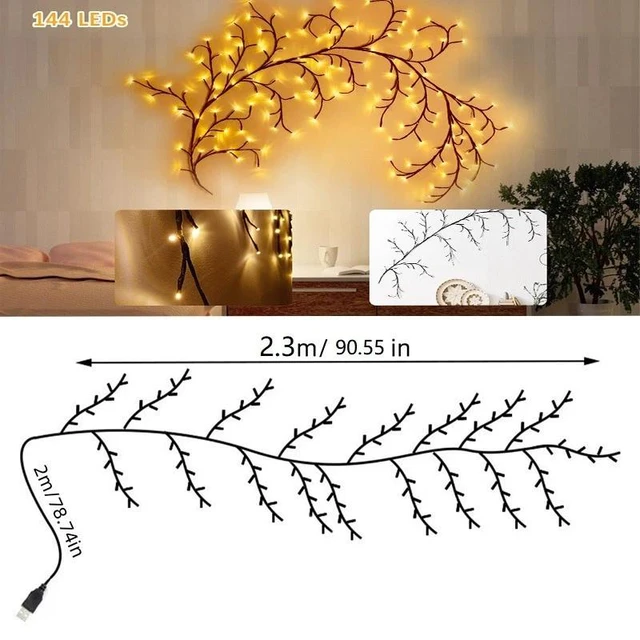 Alt view image 3 of 7 - 144 LED Enchanted Willow Vine Lights Wall USB Warm White For Indoor Home Decor