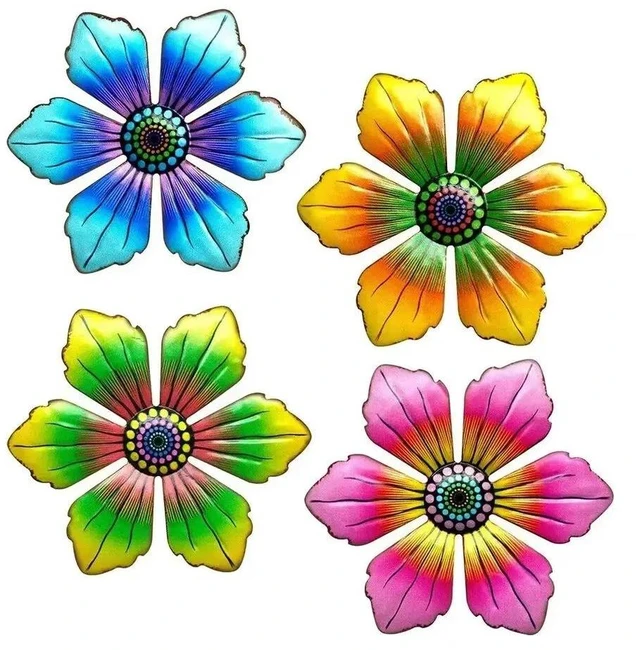 Alt view image 5 of 7 - 4 Pieces Iron Flower Wall Hanging Art for Outdoor Garden Yard Fence Decoration