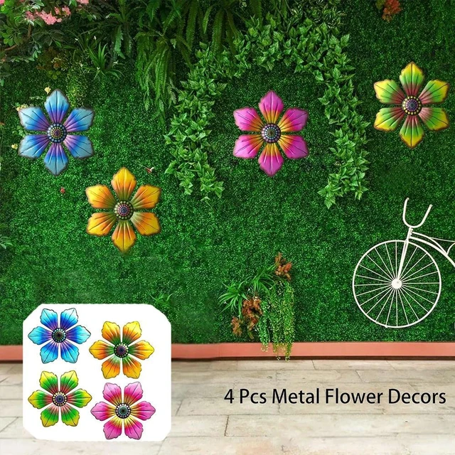 Alt view image 6 of 7 - 4 Pieces Iron Flower Wall Hanging Art for Outdoor Garden Yard Fence Decoration