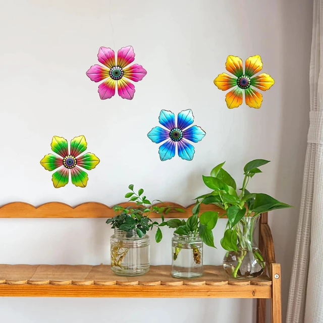 Alt view image 2 of 7 - 4 Pieces Iron Flower Wall Hanging Art for Outdoor Garden Yard Fence Decoration