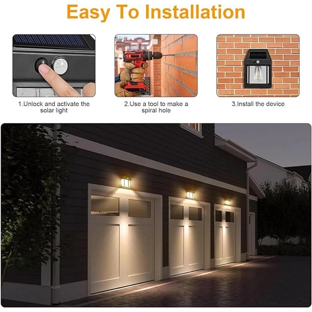 Alt view image 7 of 7 - 2 pcs LED Wall Light Solar Power Outdoor Indoor Garden Yard Shed Lamp
