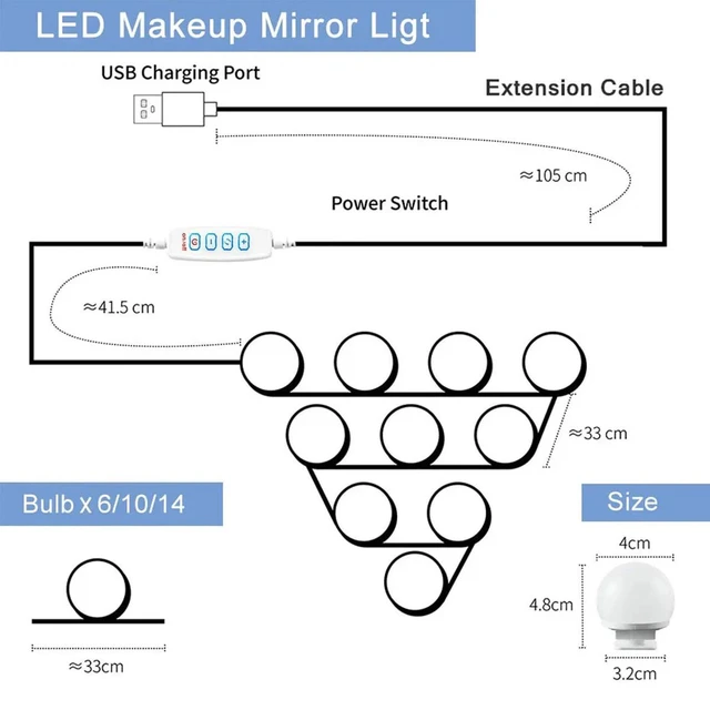 Alt view image 3 of 7 - LED Vanity Lights For Mirror, Hollywood Style Vanity Lights With 10 Dimmable