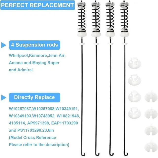 Alt view image 3 of 6 - 4PCS/SET For Whirlpool Kenmore Washer W10780045 W10821956 Suspension Rod Kit