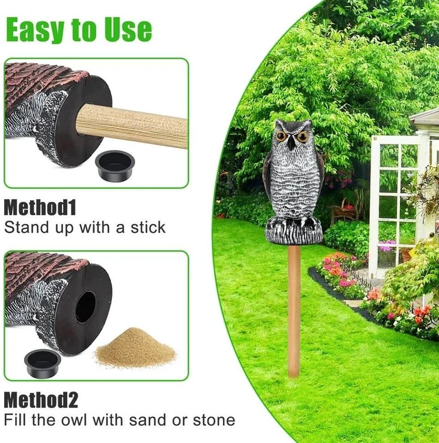 Alt view image 4 of 7 - Owl Decoy Statue Protect Garden Yard Scare Birds Away Pigeon Repellent Scarecrow