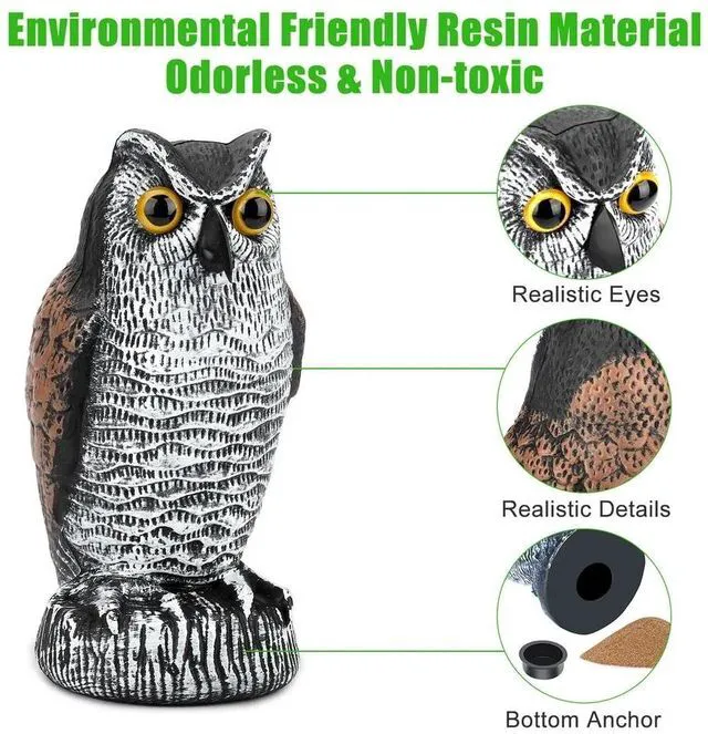 Alt view image 3 of 7 - Owl Decoy Statue Protect Garden Yard Scare Birds Away Pigeon Repellent Scarecrow
