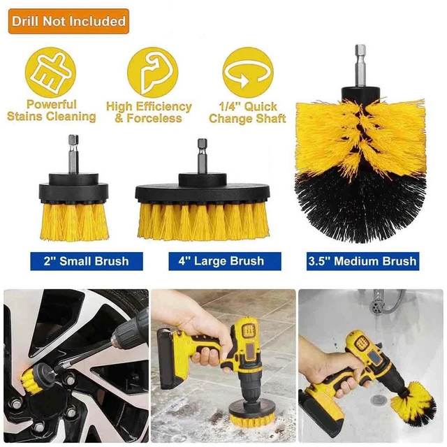 Alt view image 2 of 7 - 3 Pack Auto Car Detailing Drill Brush Wash Cleaning Kit for Automotive interior