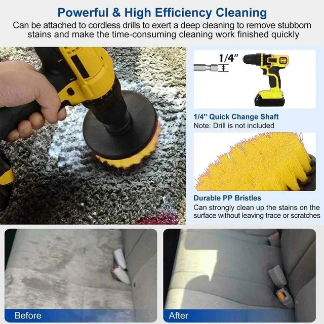 Alt view image 5 of 7 - 3 Pack Auto Car Detailing Drill Brush Wash Cleaning Kit for Automotive interior