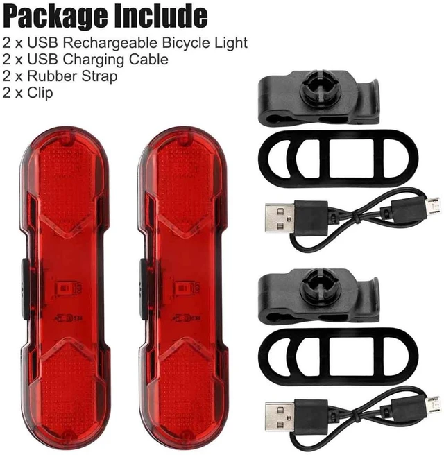 Alt view image 7 of 7 - 2 Sets USB Rechargeable LED Bicycle Headlight Bike Front Rear Lamp Cycling US