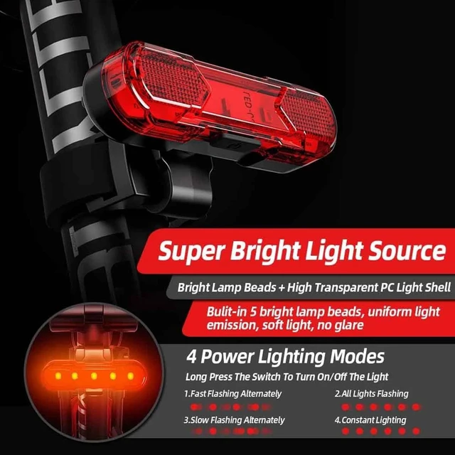 Alt view image 4 of 7 - 2 Sets USB Rechargeable LED Bicycle Headlight Bike Front Rear Lamp Cycling US