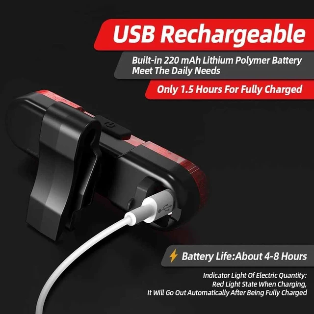 Alt view image 5 of 7 - 2 Sets USB Rechargeable LED Bicycle Headlight Bike Front Rear Lamp Cycling US