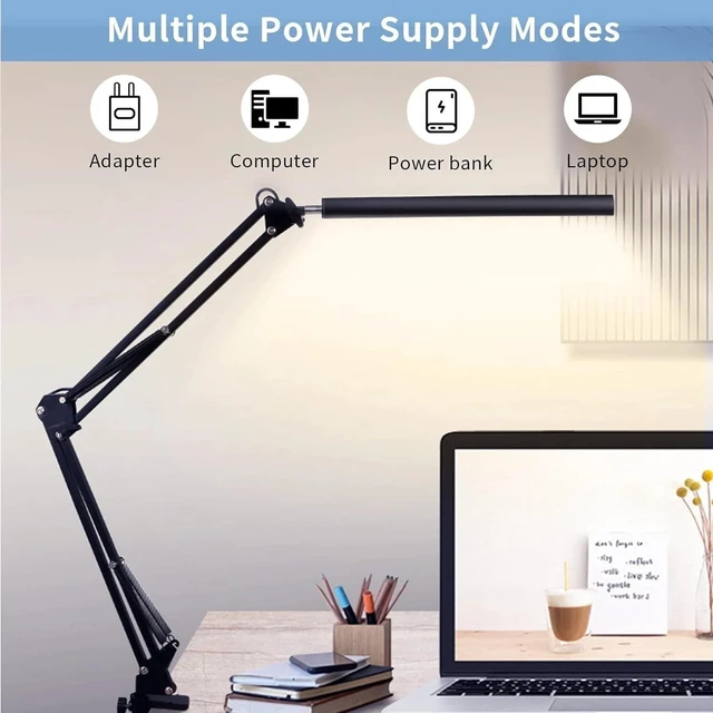 Alt view image 5 of 7 - LED Desk Lamp Adjustable Metal Arm with Clamp Eye-Caring Reading Desk Light USB