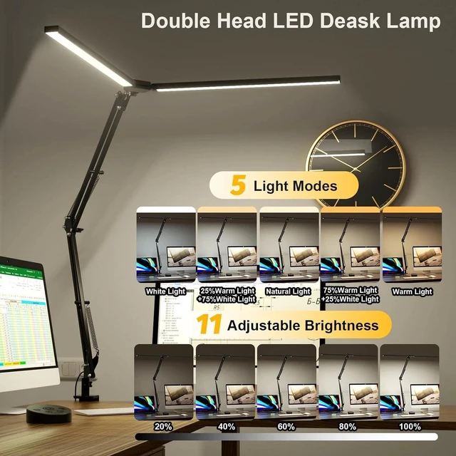 Alt view image 2 of 7 - LED Desk Lamp Adjustable Metal Arm with Clamp Eye-Caring Reading Desk Light USB
