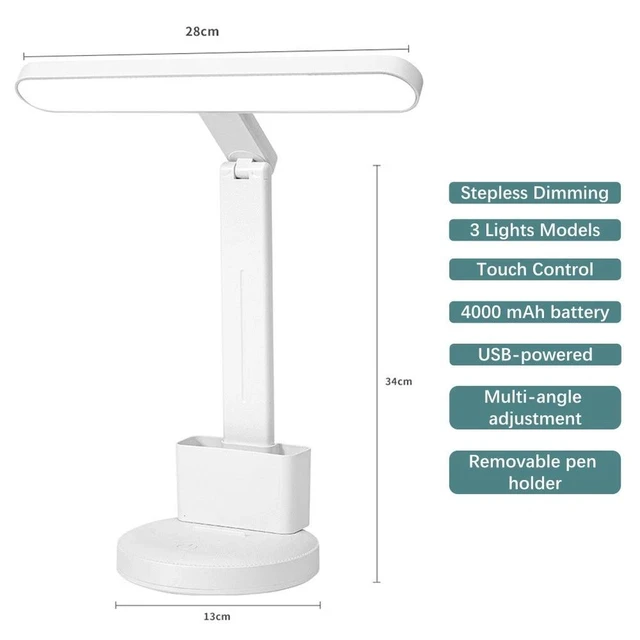 Alt view image 7 of 7 - Dimmable LED Desk Light Touch Sensor Table Bedside Reading Lamp USB Rechargeable