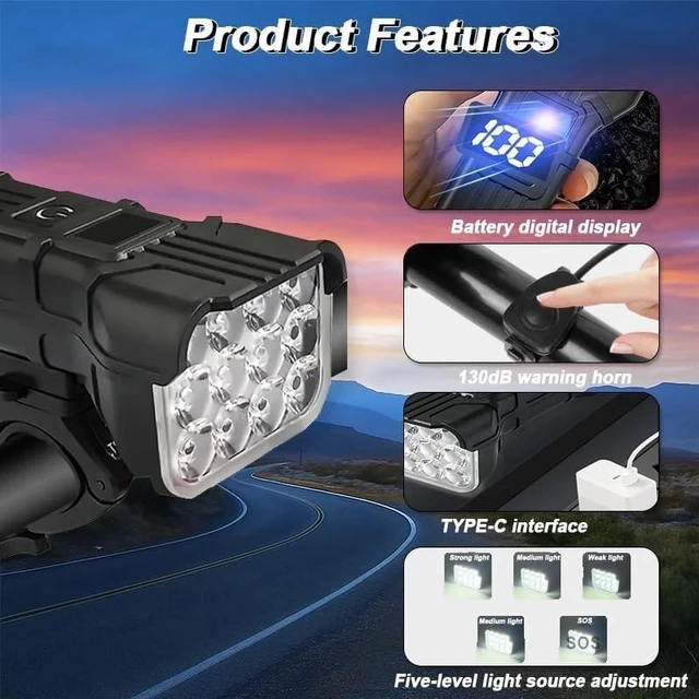 Alt view image 7 of 7 - 40000LM Rechargeable LED MTB Bicycle Light Racing Bike Front Rear Headlight