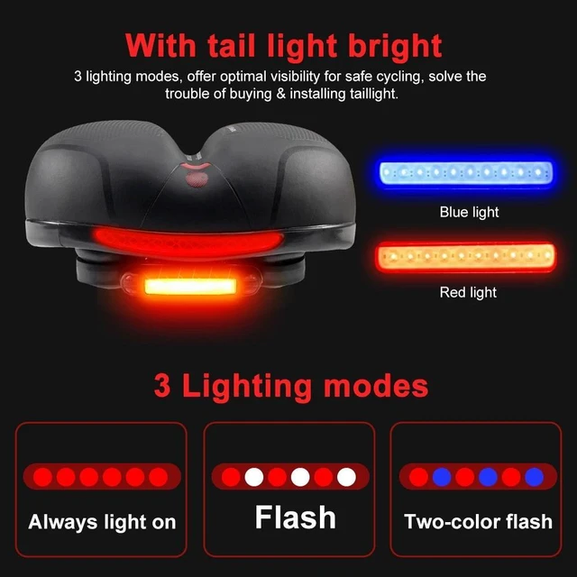 Alt view image 3 of 7 - Bike Bicycle Saddle Seat Gel Cushion Sporty Soft Comfort Pad With LED Taillight