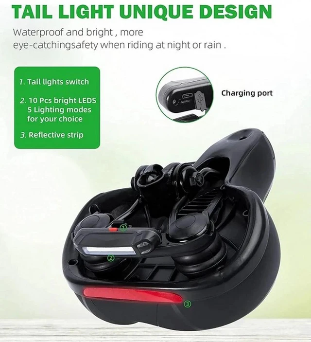 Alt view image 7 of 7 - Bike Bicycle Saddle Seat Gel Cushion Sporty Soft Comfort Pad With LED Taillight