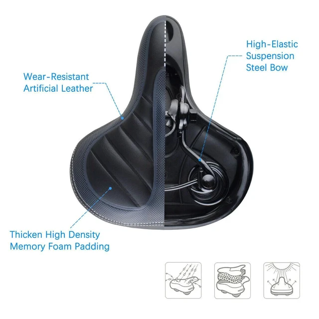 Alt view image 2 of 7 - Comfort Wide Big Bum Soft Gel E-bike Bicycle Saddle Seat Air Cushion Gel Pad
