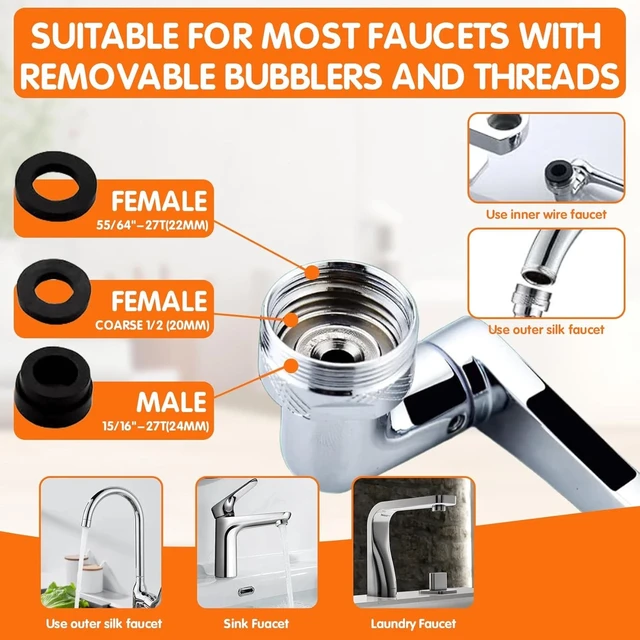 Alt view image 6 of 7 - 1080° Swivel Faucet Extender, Sink Water Faucet Aerator Extension in Brass
