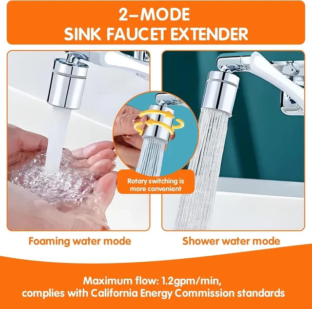 Alt view image 4 of 7 - 1080° Swivel Faucet Extender, Sink Water Faucet Aerator Extension in Brass