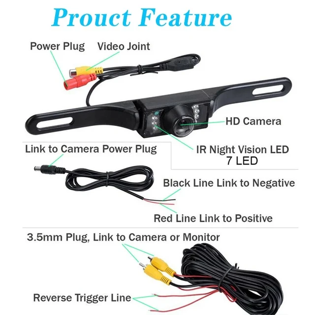 Alt view image 6 of 7 - Parking Camera Wide 170° Waterproof Night Vision Car Rear View Reverse Backup US
