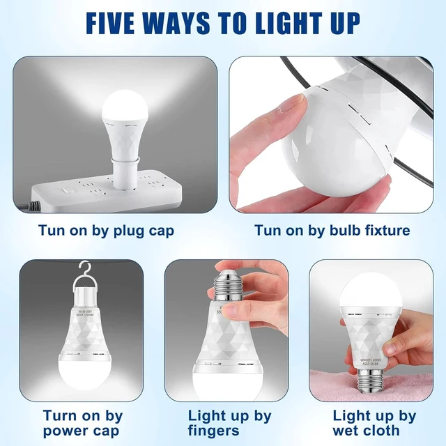 Alt view image 6 of 7 - 8 PCS Rechargeable Emergency Light Bulbs LED Light Bulb 15W 6000K Daylight