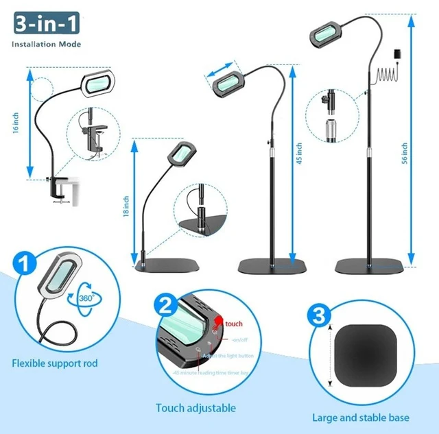 Alt view image 6 of 7 - 3-in-1 Floor Lamp with Clamp 10X Magnifying Glass with Light and Stand