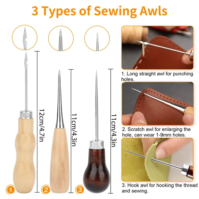 Alt view image 4 of 7 - 48Pcs Leather Sewing Tools Kit Stitching Needles Awl Set for Craft Hand Sewing