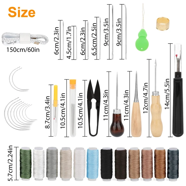 Alt view image 6 of 7 - 48Pcs Leather Sewing Tools Kit Stitching Needles Awl Set for Craft Hand Sewing