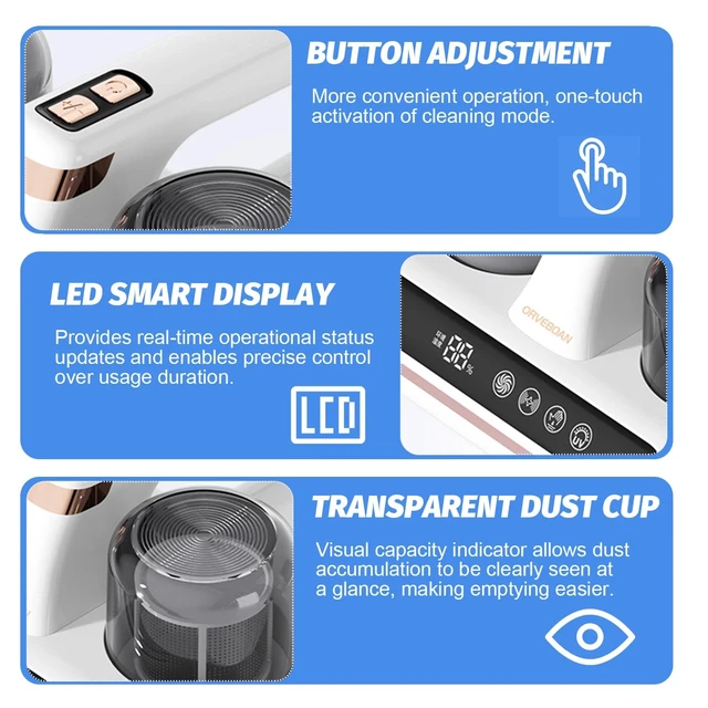 Alt view image 6 of 6 - Cordless UV Mattress Vacuum Cleaner Handheld Mite Removal Machine Strong Suction
