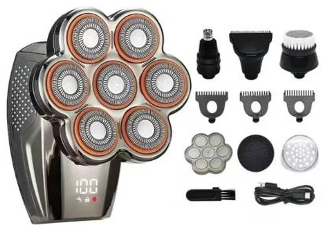 Alt view image 3 of 5 - 5-in-1 7D Rotary Electric Shaver Rechargeable Bald Head Hair&Beard Trimmer Razor