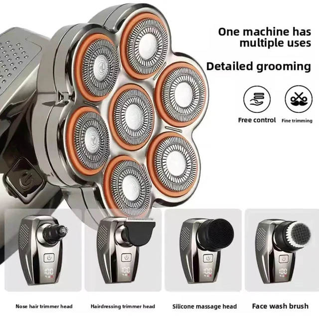 Alt view image 2 of 5 - 5-in-1 7D Rotary Electric Shaver Rechargeable Bald Head Hair&Beard Trimmer Razor