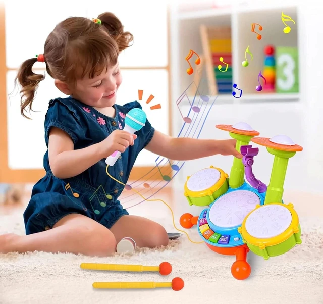 Alt view image 5 of 7 - Kids Drum Set, Electric Musical Instruments Toys with 2 Drum Sticks
