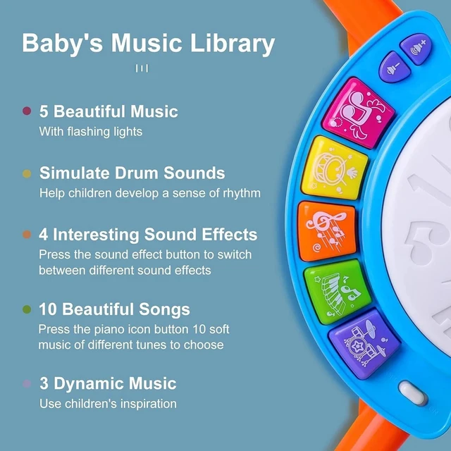 Alt view image 6 of 7 - Kids Drum Set, Electric Musical Instruments Toys with 2 Drum Sticks