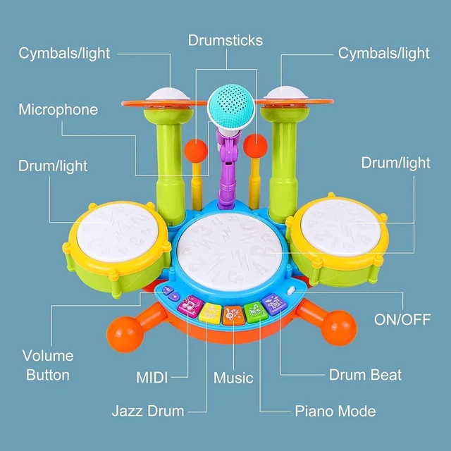 Alt view image 4 of 7 - Kids Drum Set, Electric Musical Instruments Toys with 2 Drum Sticks