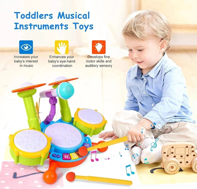Alt view image 2 of 7 - Kids Drum Set, Electric Musical Instruments Toys with 2 Drum Sticks